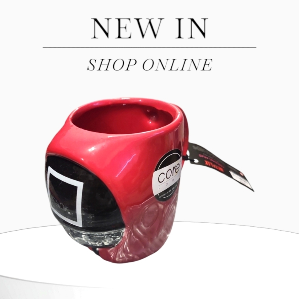 NWT Squid Games Core Glass Mug with Deep Red Exterior and Large Handle